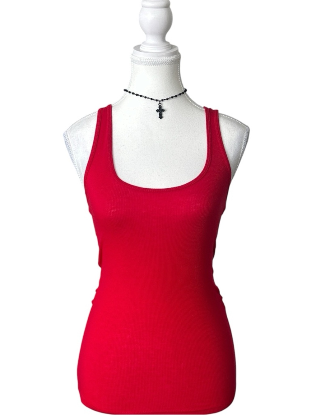 Y2K “SWS” Plain Red Ribbed Tank Top